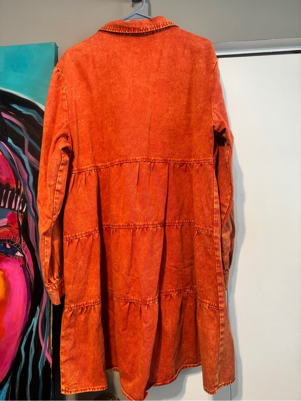 Vibrant Washed Burnt Orange Button-Up Shirt Dress 2X - Picture 4 of 6